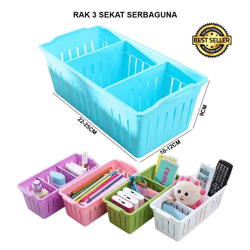 ANK RAK PARTISI 3 SEKAT / KERANJANG PENYIMPANAN SERBAGUNA