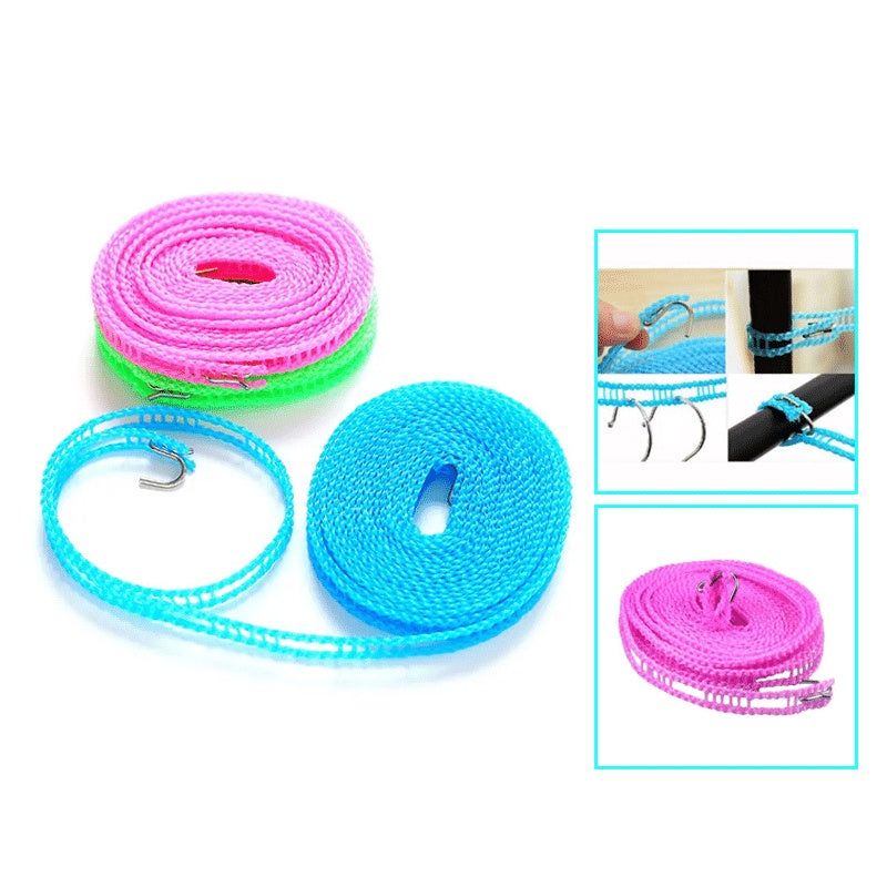 TALI GANTUNGAN JEMURAN BAJU PORTABLE HOOK UKURAN 3METER DAN 5METER