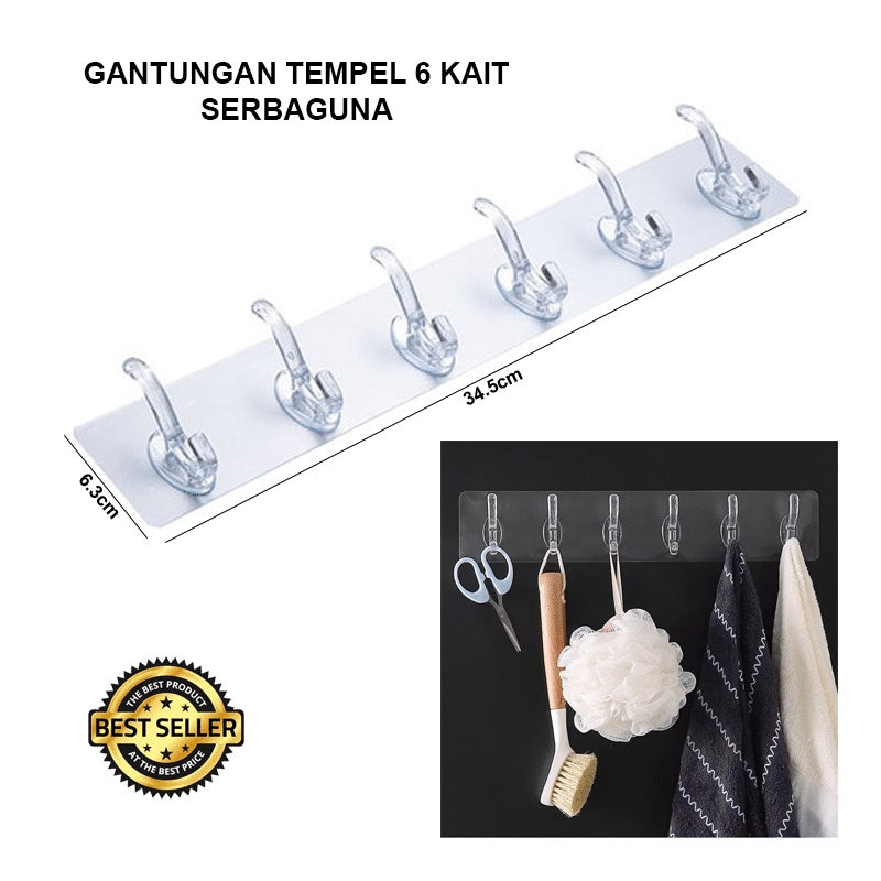 GANTUNGAN TEMPEL 6 KAIT SERBAGUNA / TEMPELAN 6 HOOK