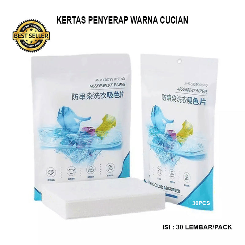 Kertas Penyerap Warna Anti Luntur Isi 30 Lembar Mesin Cuci Pakaian Laundry Packingan Ziplock
