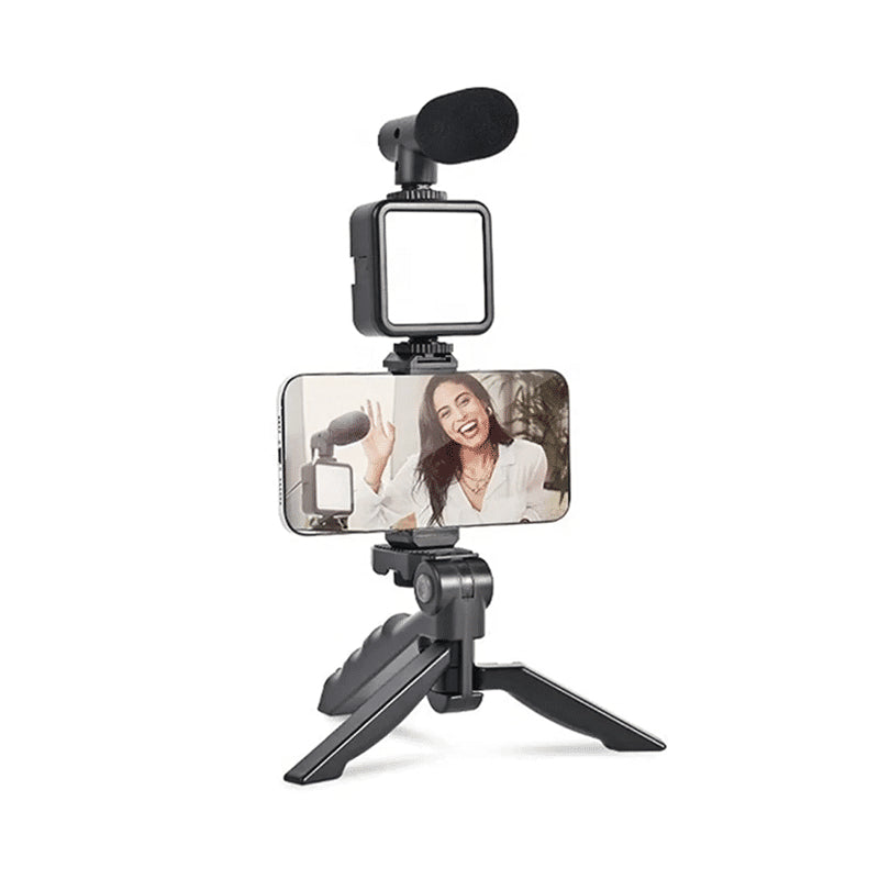PAKET MICROPHONE VLOGGING KIT 5IN1 / VIDEO MAKING KIT / TRIPOD MIC LAMPU HOLDER REMOTE