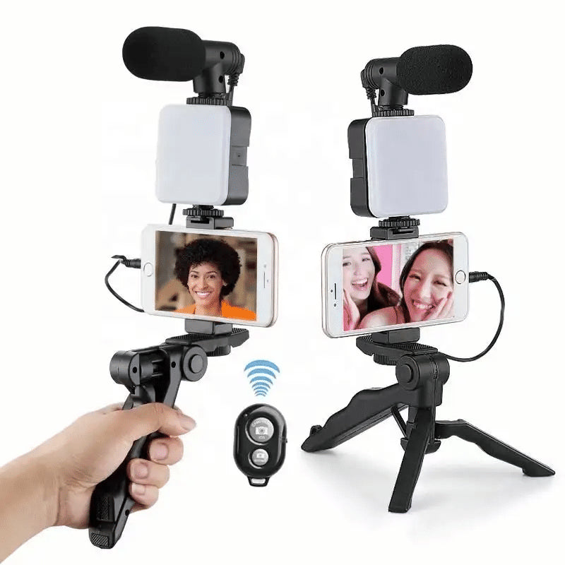 PAKET MICROPHONE VLOGGING KIT 5IN1 / VIDEO MAKING KIT / TRIPOD MIC LAMPU HOLDER REMOTE