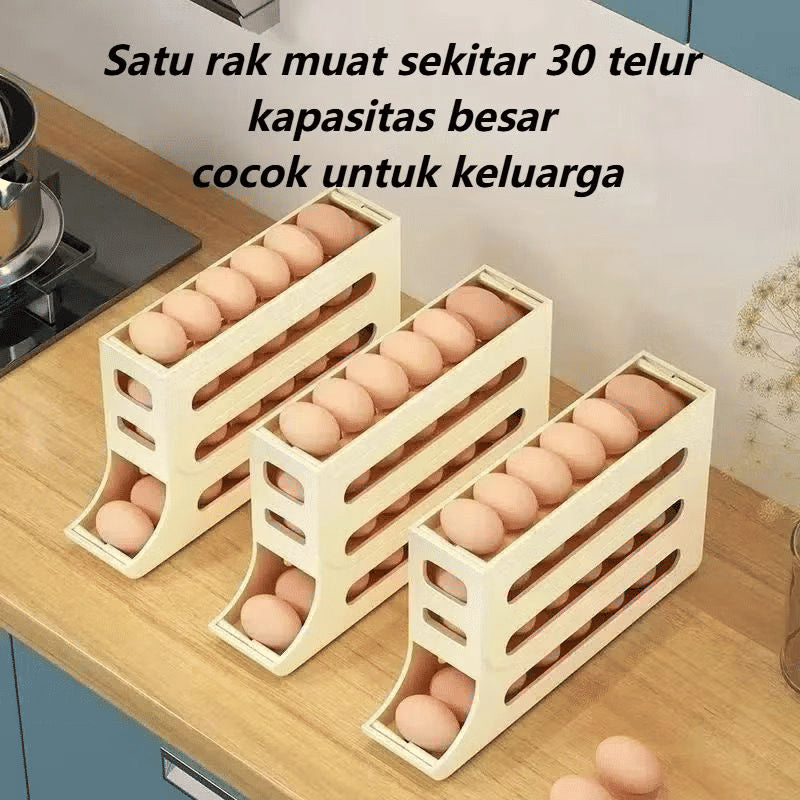 RAK PENYIMPANAN TELUR 4 TINGKAT BERGULIR OTOMATIS PRAKTIS MINIMALIS