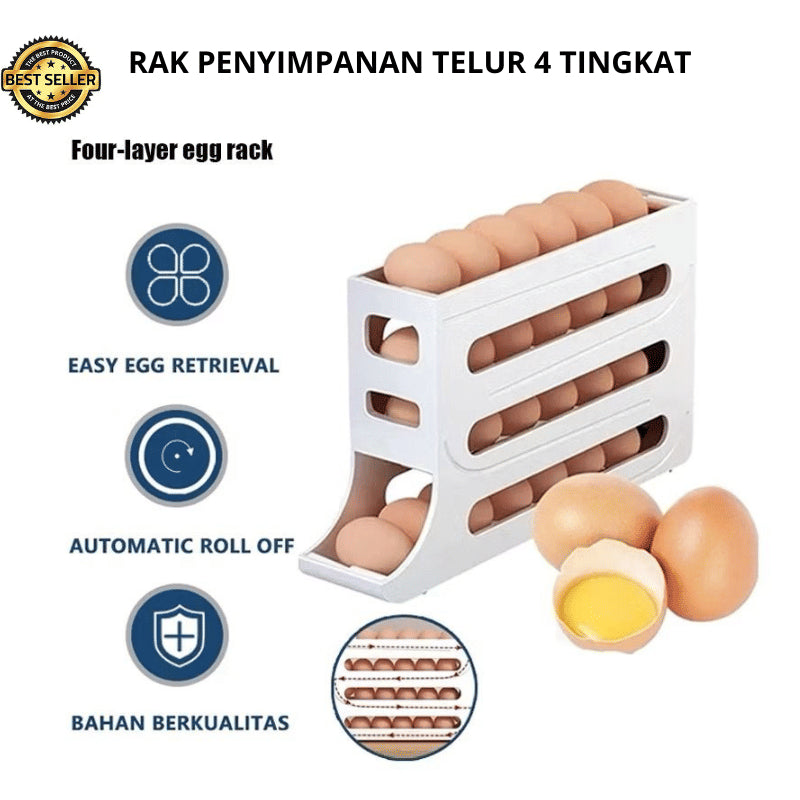 RAK PENYIMPANAN TELUR 4 TINGKAT BERGULIR OTOMATIS PRAKTIS MINIMALIS