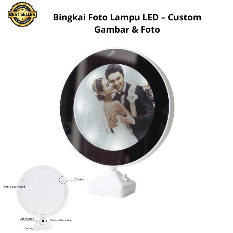 Kaca Cermin Mirror Lampu Bingkai Foto Bulat / Cermin Led Magic Frame