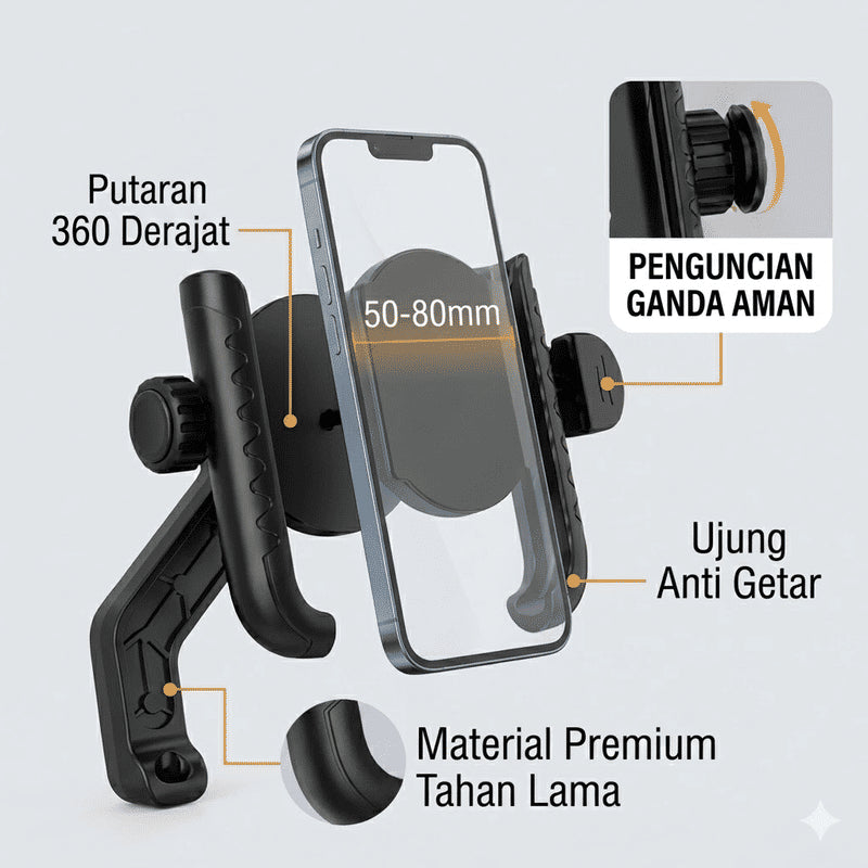 HOLDER HP MOTOR SPION HM-526 360 DERAJAT DOUBLE LOCK ANTI JAMBRET