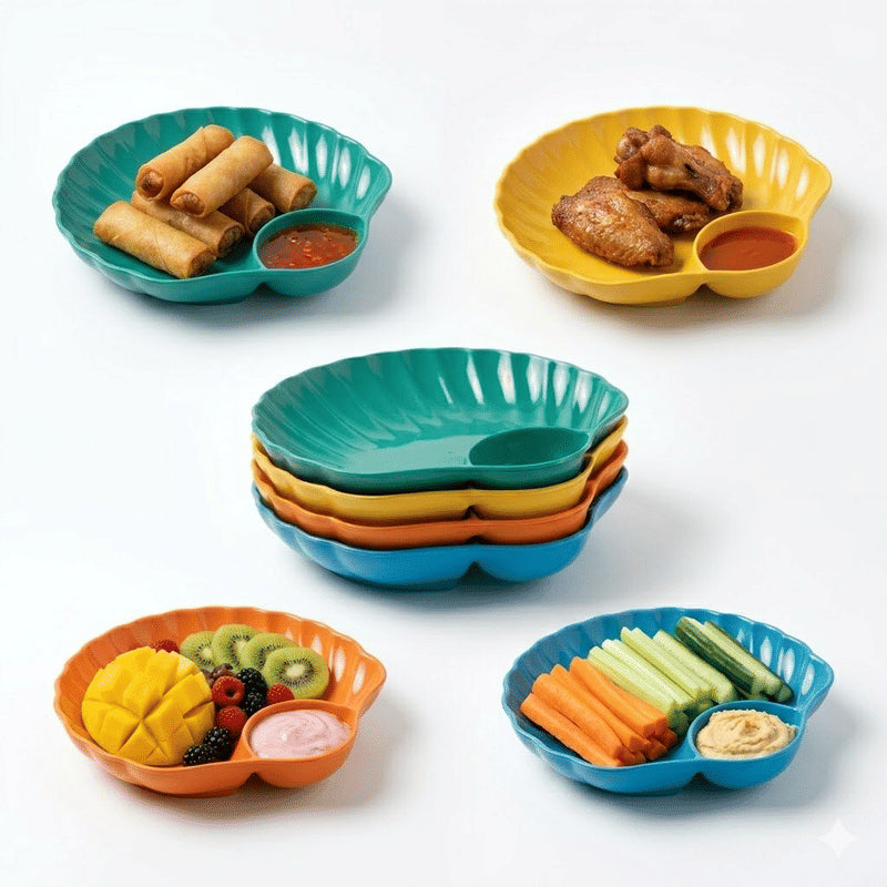 PIRING MODEL KERANG 2IN1 BAHAN PLASTIK / PIRING PANGSIT DIMSUM
