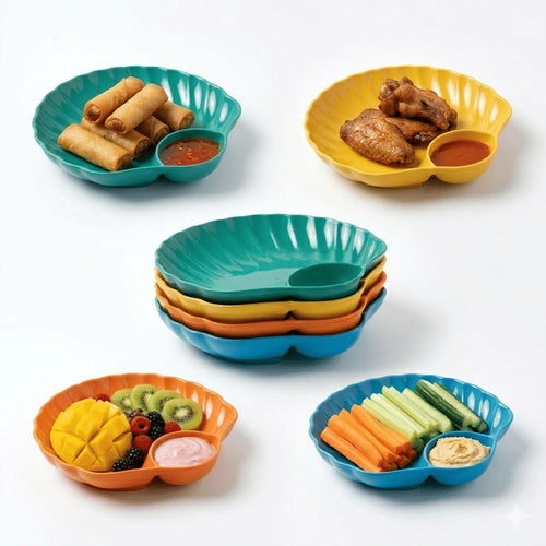 PIRING MODEL KERANG 2IN1 BAHAN PLASTIK / PIRING PANGSIT DIMSUM