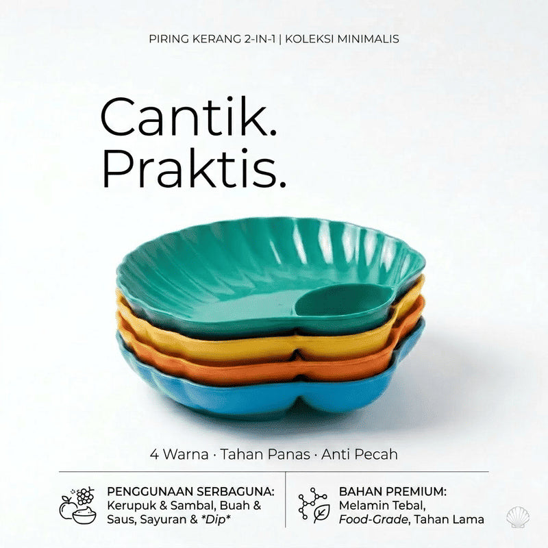 PIRING MODEL KERANG 2IN1 BAHAN PLASTIK / PIRING PANGSIT DIMSUM