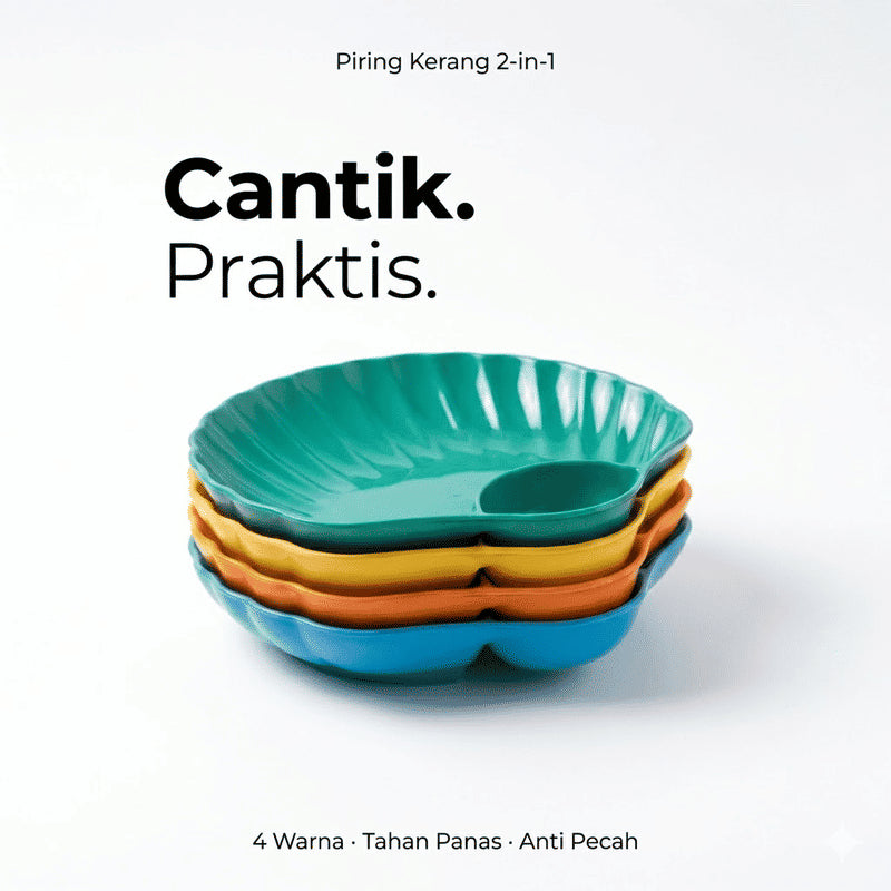 PIRING MODEL KERANG 2IN1 BAHAN PLASTIK / PIRING PANGSIT DIMSUM